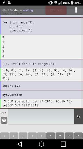 Pyonic Python 3 interpreter screenshot 1