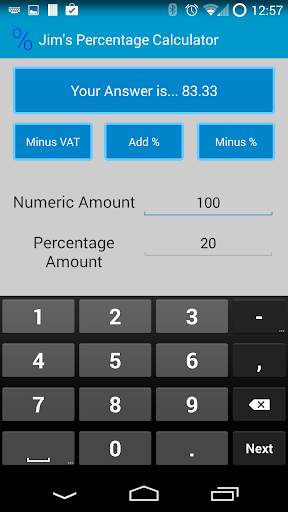 Jim's Percentage Calculator 2 تصوير الشاشة