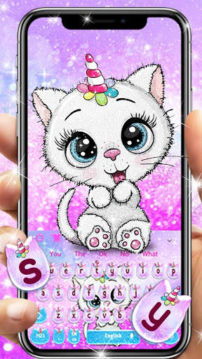 Cute Glitter Unicorn Cat Keyboard Theme screenshot 2