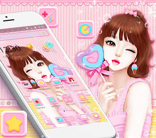 Pink Cute candy Girl Theme screenshot 2
