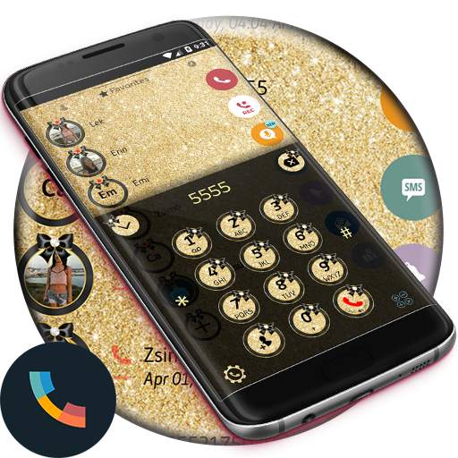 Glitter Gold Bow Phone Dialer Theme 150