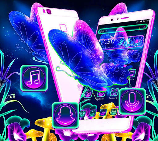 Neon Blue Butterfly Theme 2 تصوير الشاشة
