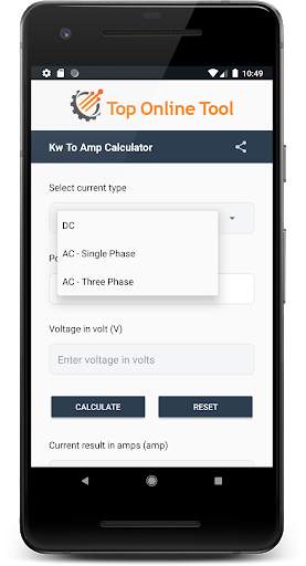 Kw to Amps Calculator- Free Online Converter screenshot 2