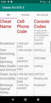 Cheats For GTA 5 screenshot 1
