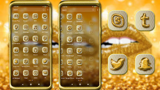 Gold Glitter Lips Launcher Theme screenshot 2