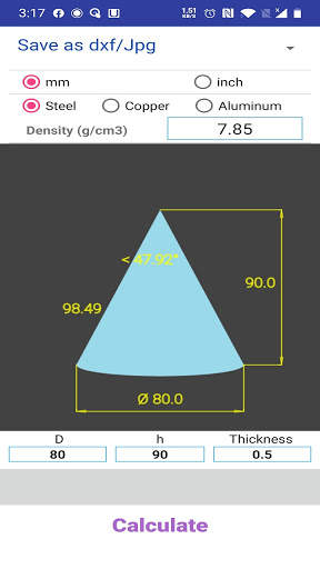 cone calculator screenshot 2