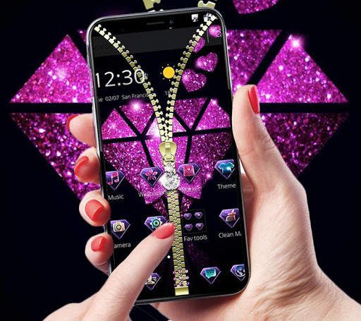Violet Glitter Diamond Zipper Theme screenshot 1