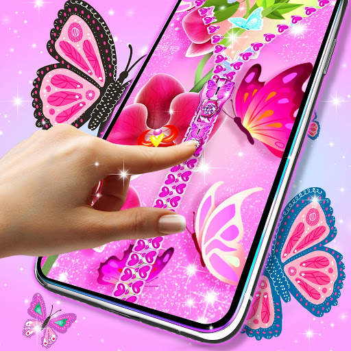 Cute pink butterflies lock screen screenshot 5