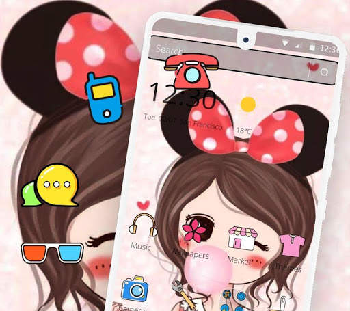 Pink Cute Girl Red Bowknot Theme screenshot 2