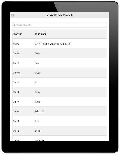 Shortcuts for MS Word screenshot 2