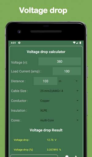 calculadora de caída de voltaje, tamaño de cable screenshot 1