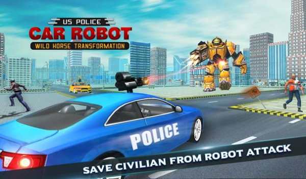 US Police Car Robot Wild Horse Transformation Game screenshot 4