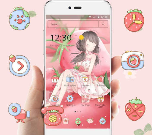 Pink Strawberry Girl Theme &amp; Lock Screen screenshot 2