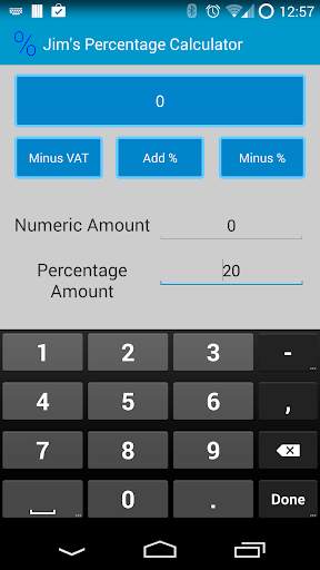 Jim's Percentage Calculator 1 تصوير الشاشة