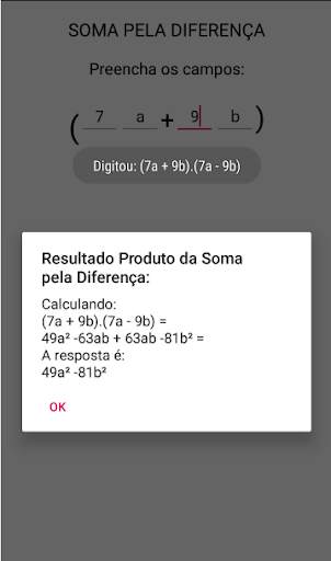 Produtos notáveis basic screenshot 8