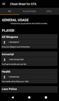 Cheats GTA Cheat Sheet screenshot 2