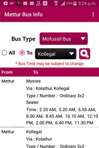 Mettur Bus Info screenshot 8