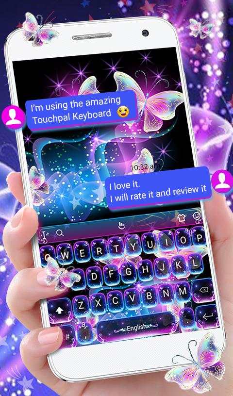 Colorful Glitter Neon Butterfly Keyboard Theme 2 تصوير الشاشة