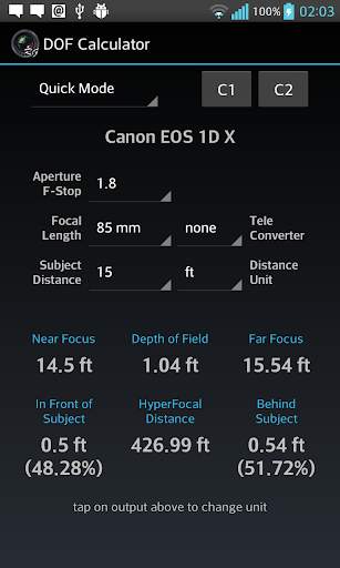 DOF Calculator screenshot 1