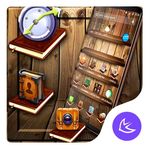 Wooden Bookshelf APUS Launcher theme 83.0.1001