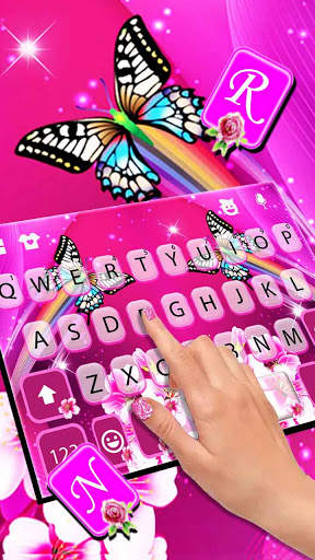 Pink Flower Butterfly Keyboard Background screenshot 2