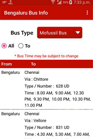 Bangalore Bus Info screenshot 1