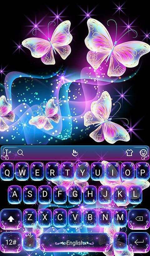 Colorful Glitter Neon Butterfly Keyboard Theme 4 تصوير الشاشة