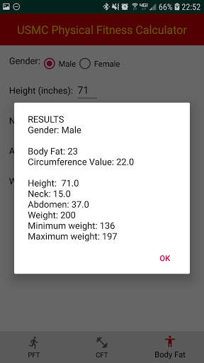 USMC PFT/CFT/Body Fat Calculator screenshot 8