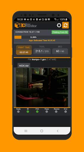 3D Print Monitor - OctoPrint & Webcam support 1 تصوير الشاشة