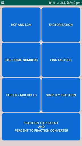 HCF and LCM Factorization Fraction Percentage calc screenshot 1