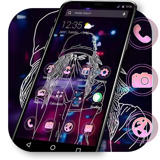 Neon Sad Girl APUS Launcher Theme 43.0.1001
