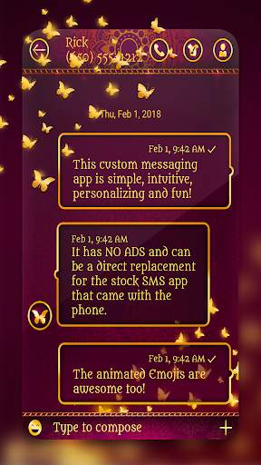 Gold keyboard theme and SMS messenger theme screenshot 3