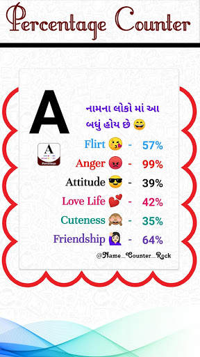 Name Percentage Count : Love, Attitude Percentage 3 تصوير الشاشة
