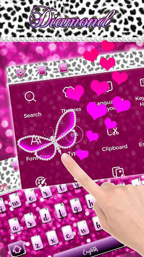 Pink Glitter Diamond Butterfly Keyboard screenshot 2