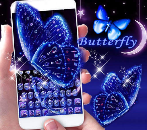 Blue Glitter Butterfly Keyboard Theme 1 تصوير الشاشة