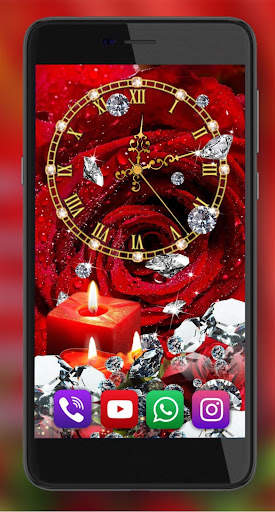 Red Roses Diamonds Clock screenshot 1