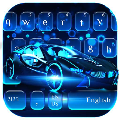 Neon Blue Sports Car Keyboard Theme 10001002