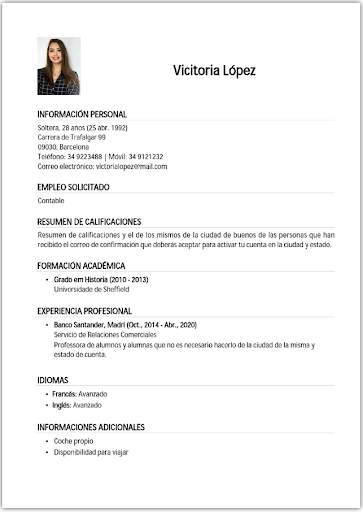 Curriculum Vitae en español screenshot 3