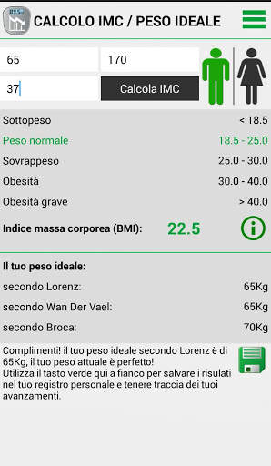 Calcolo peso ideale BMI screenshot 1