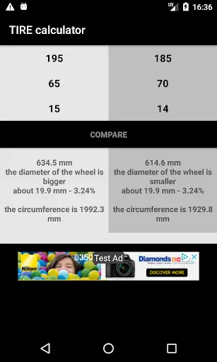 TIRE calculator screenshot 2