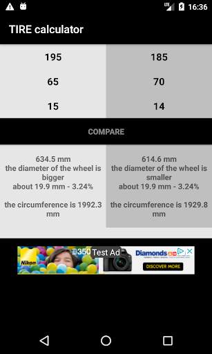 TIRE calculator screenshot 2