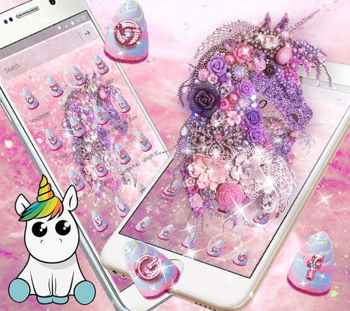 Pink Purple Unicorn Shiny Diamond Flower Theme screenshot 3