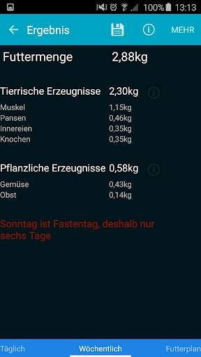 Barf Rechner Lite screenshot 2