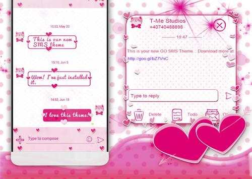Pink Hearts SMS Theme screenshot 1