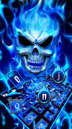 Blue Fire Flaming Skull Keyboard screenshot 1