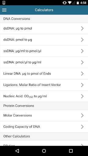 Promega Biomath Calculators screenshot 1