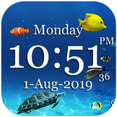 Underwater live wallpaper with digital clock icon