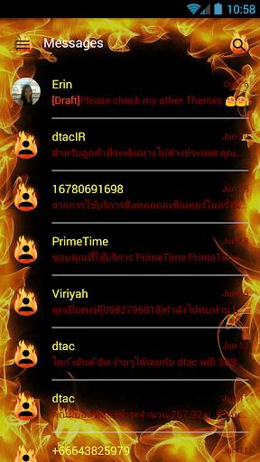 SMS Messages Flame Fire Theme screenshot 3