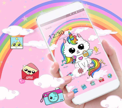 Cute Rainbow Unicorn Cat Theme screenshot 2
