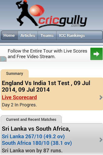 CricGully- Mobile Live Cricket Score screenshot 1